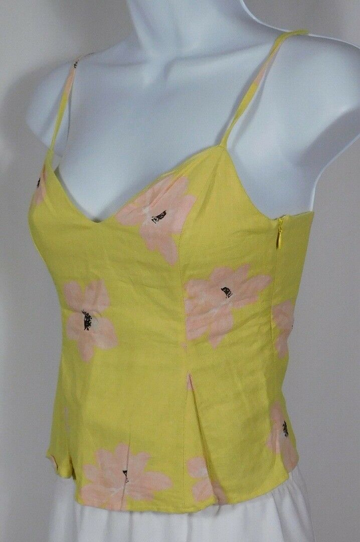 ZARA Women's Bright Yellow Floral Sleeveless Linen Blend Cropped Blouse Sz XS - Image 5