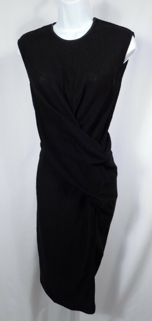 ALEXANDER WANG Black Wool Sleeveless Leather-Trimmed Dress Sz 4/S - Image 3