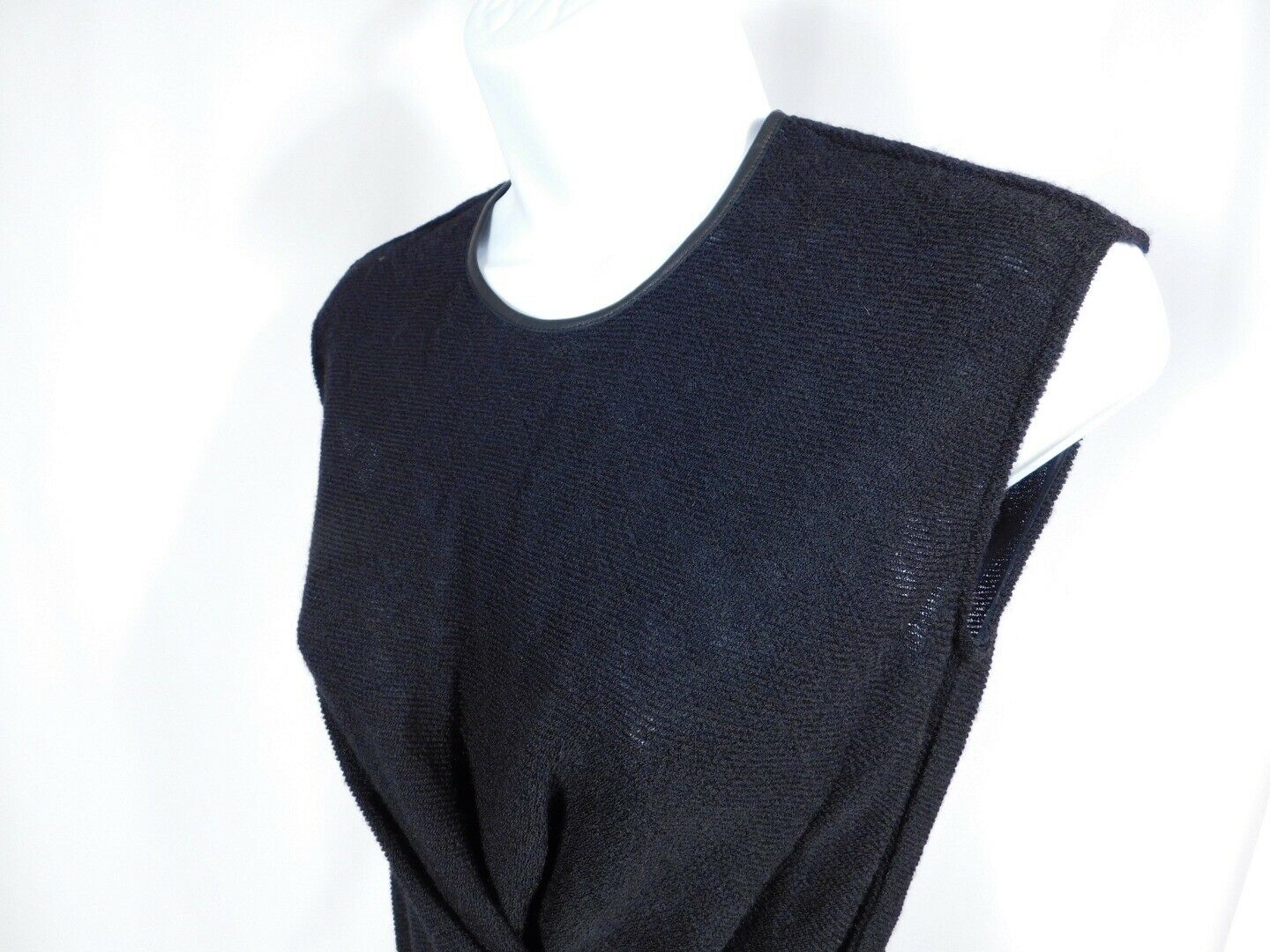 ALEXANDER WANG Black Wool Sleeveless Leather-Trimmed Dress Sz 4/S - Image 4