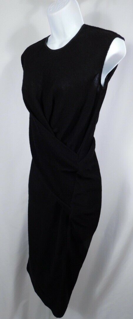 ALEXANDER WANG Black Wool Sleeveless Leather-Trimmed Dress Sz 4/S