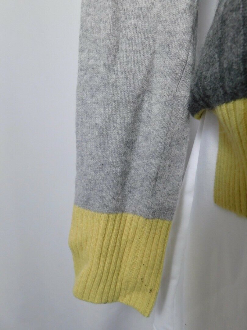 AUTUMN CASHMERE Gray Cabled Yellow Trim Scoop Neck Cashmere Sweater Sz L - Image 6