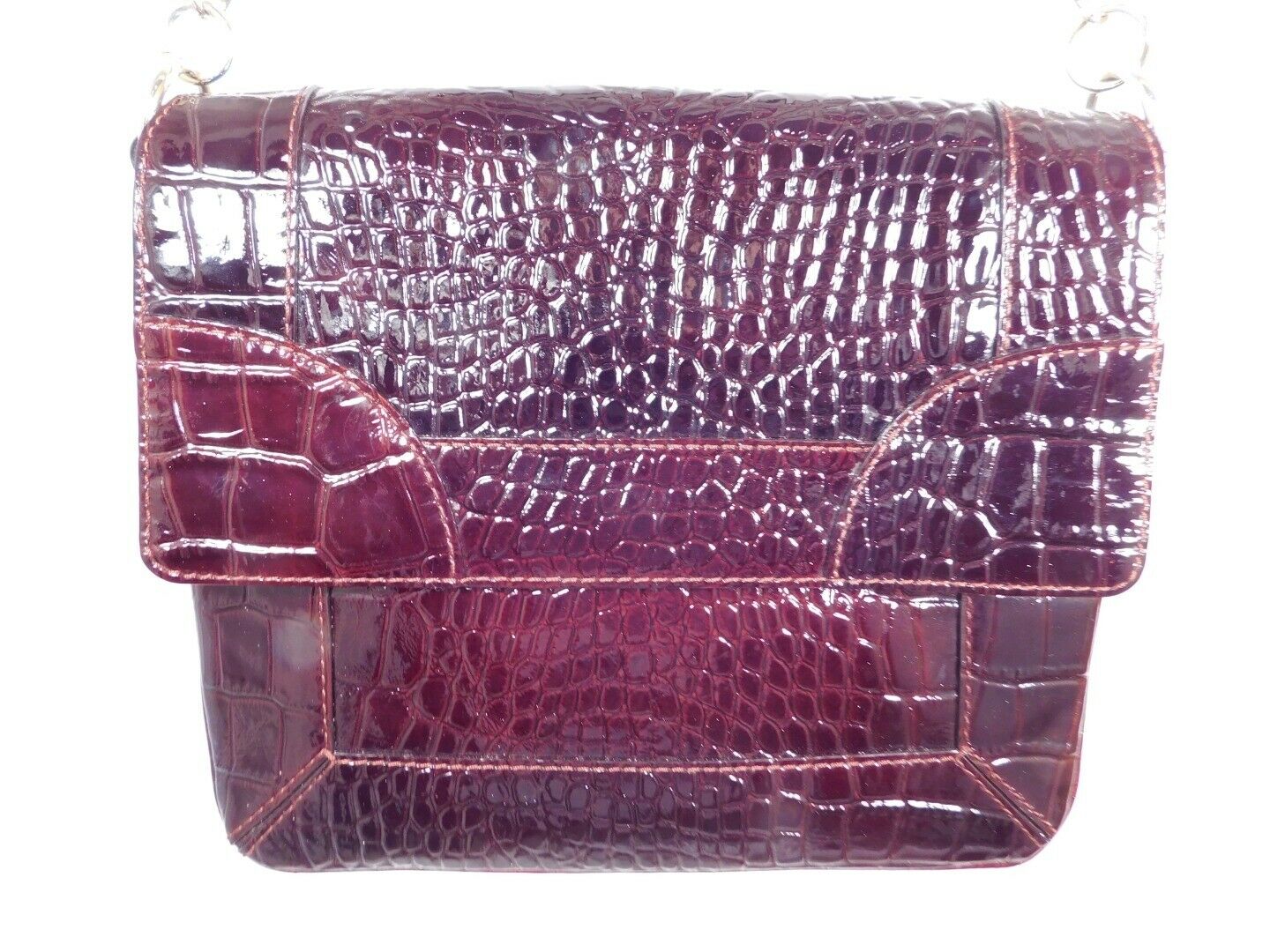 Authentic Kate Spade Burgundy Embossed Crocodile Patent Leather Handbag - Image 3