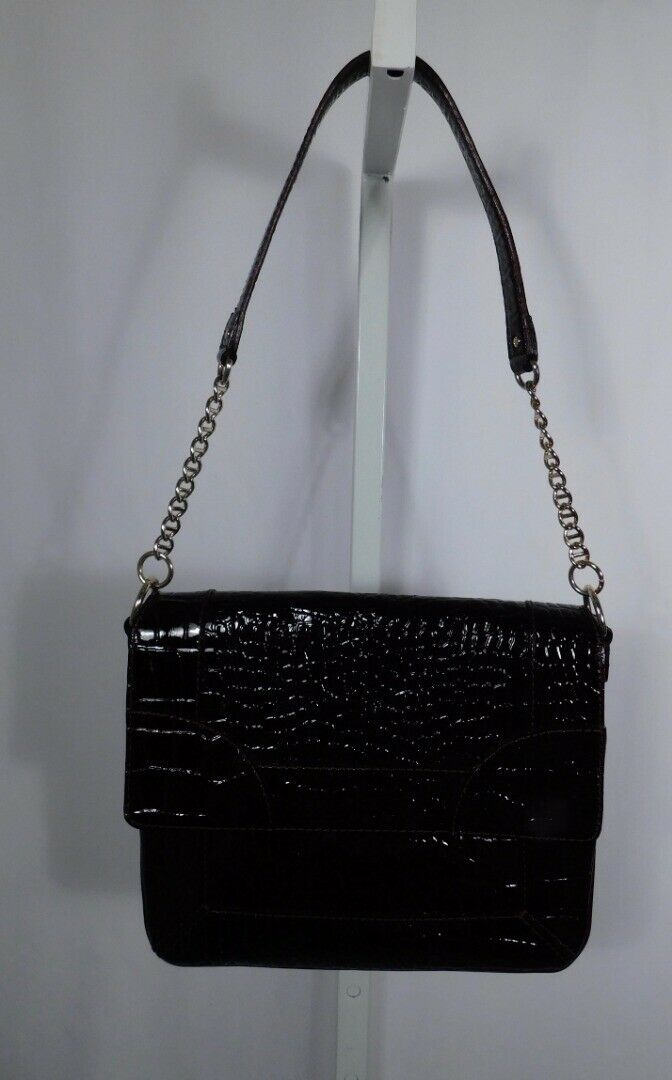 Authentic Kate Spade Burgundy Embossed Crocodile Patent Leather Handbag - Image 6