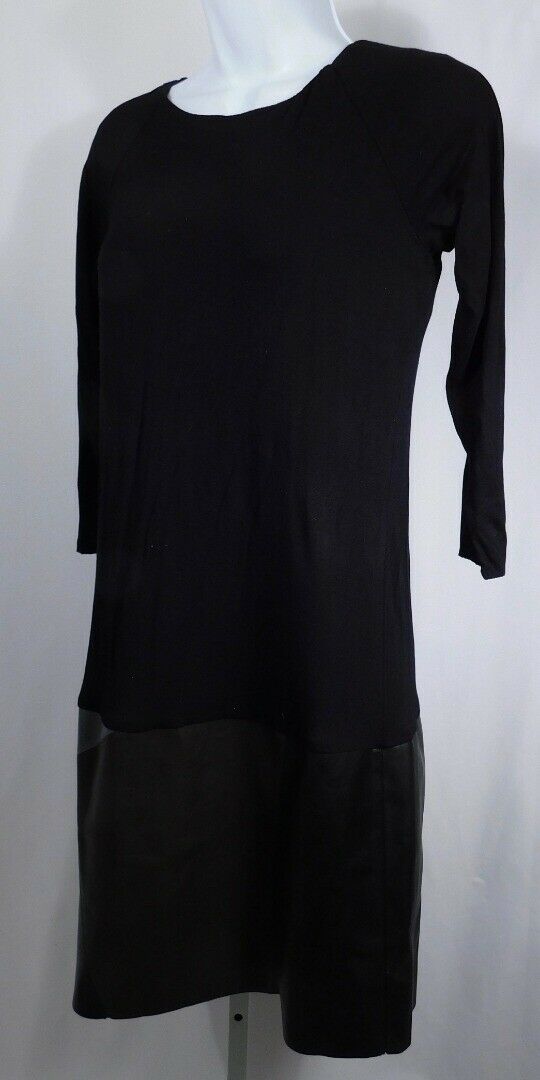 BAILEY 44 Black Jersey Knit Top Eco Leather Drop Waist Skirt LS Dress Sz M $218