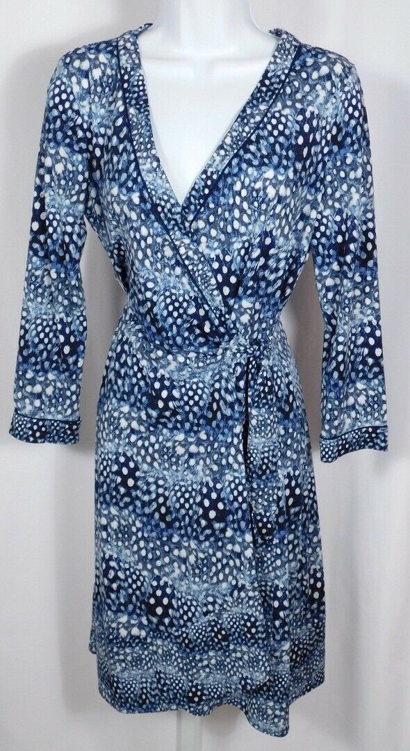 BCBG MAXAZRIA Blue Ellyette Feather Long Sleeve Wrap Dress Sz M ($298) - Image 3