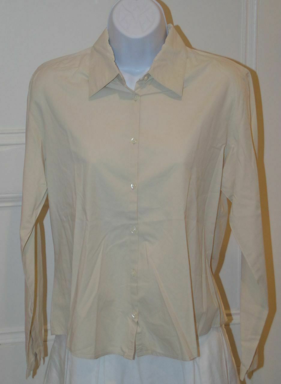 BROOKS BROTHERS Women's Beige Pin Striped Fitted Cotton Stretch Shirt Sz XS