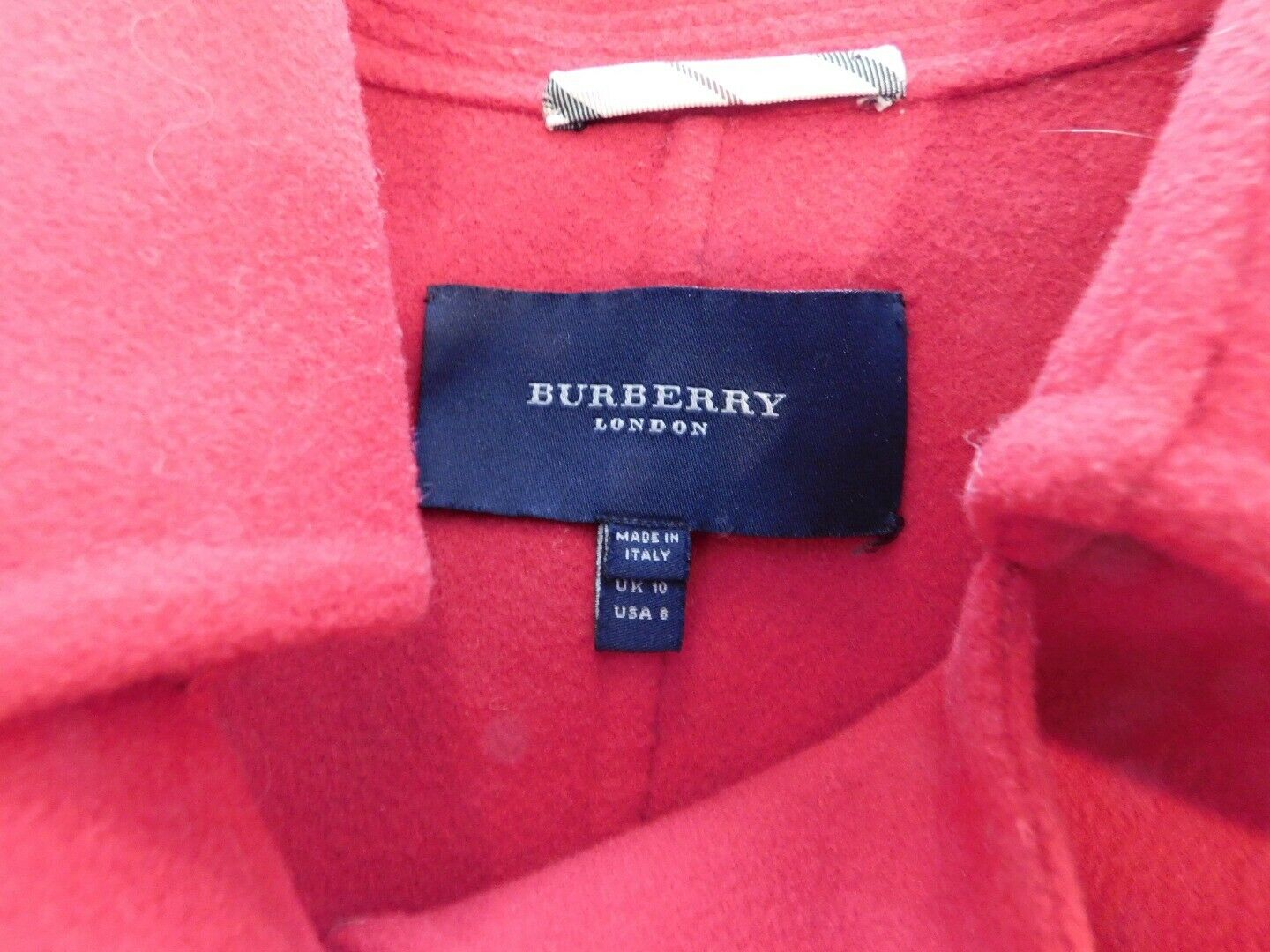 BURBERRY Women's Red Wool Double Breasted Car Coat Sz 8 - Image 7