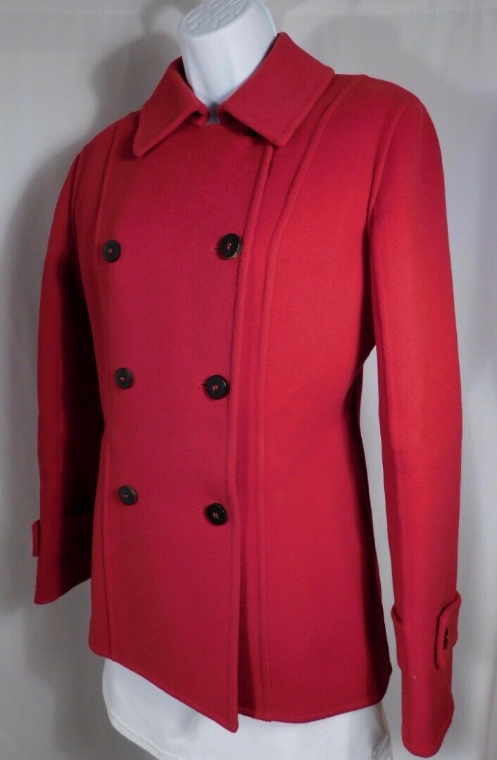 BURBERRY Women's Red Wool Double Breasted Car Coat Sz 8