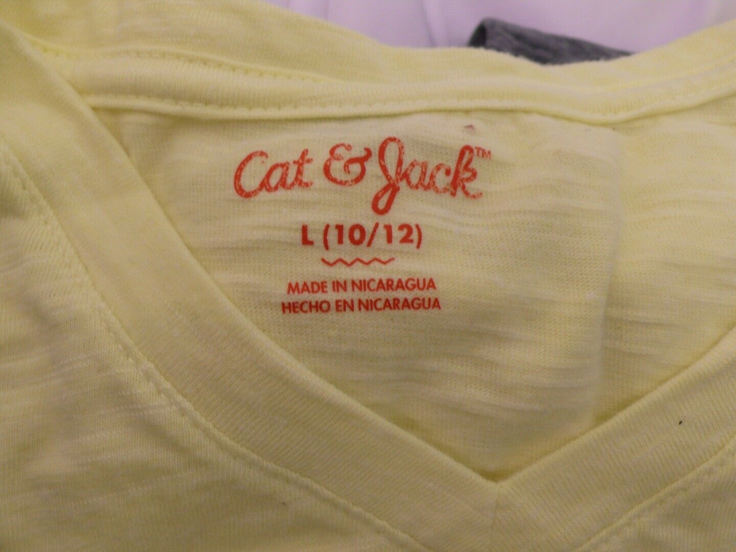 CAT & JACK Girls Neon Yellow V-Neck Short Sleeved T-Shirt Top Sz L (10-12) - Image 5