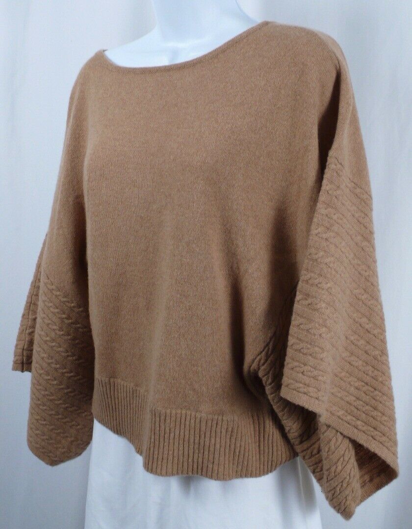 CLAUDIA NICHOLE Women's Carmel Cashmere Cabled Sleeved Boxy Sweater Sz S
