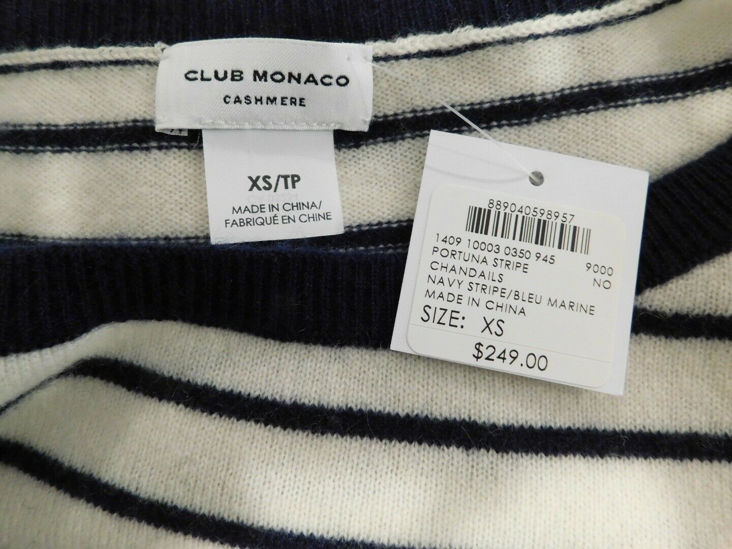 CLUB MONACO CASHMERE NWT Women's Ivory Navy Portuna Stripe Sweater Sz XS ($249) - Image 5