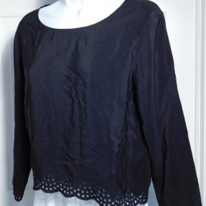 CLUB MONACO Women's Black Silk Eyelet Trim Tunic Blouse Sz S/P