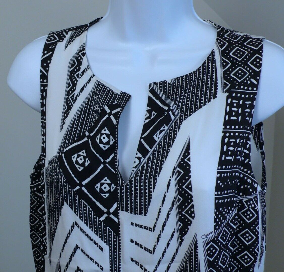 DIANE VON FURSTENBERG Black & White Print V-Neck Sleeveless Silk Blouse Sz S - Image 3
