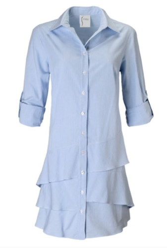 FINLEY Women's Blue White Striped Long Sleeve Tiered Jenna Shirt Dress Sz S $260 - Image 3