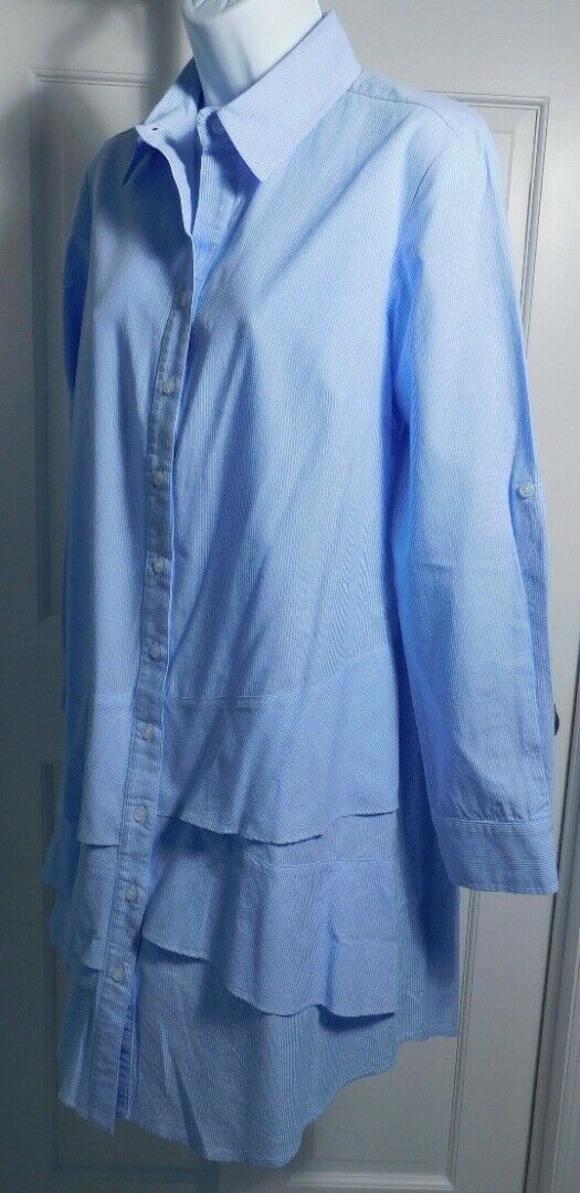 FINLEY Women's Blue White Striped Long Sleeve Tiered Jenna Shirt Dress Sz S $260