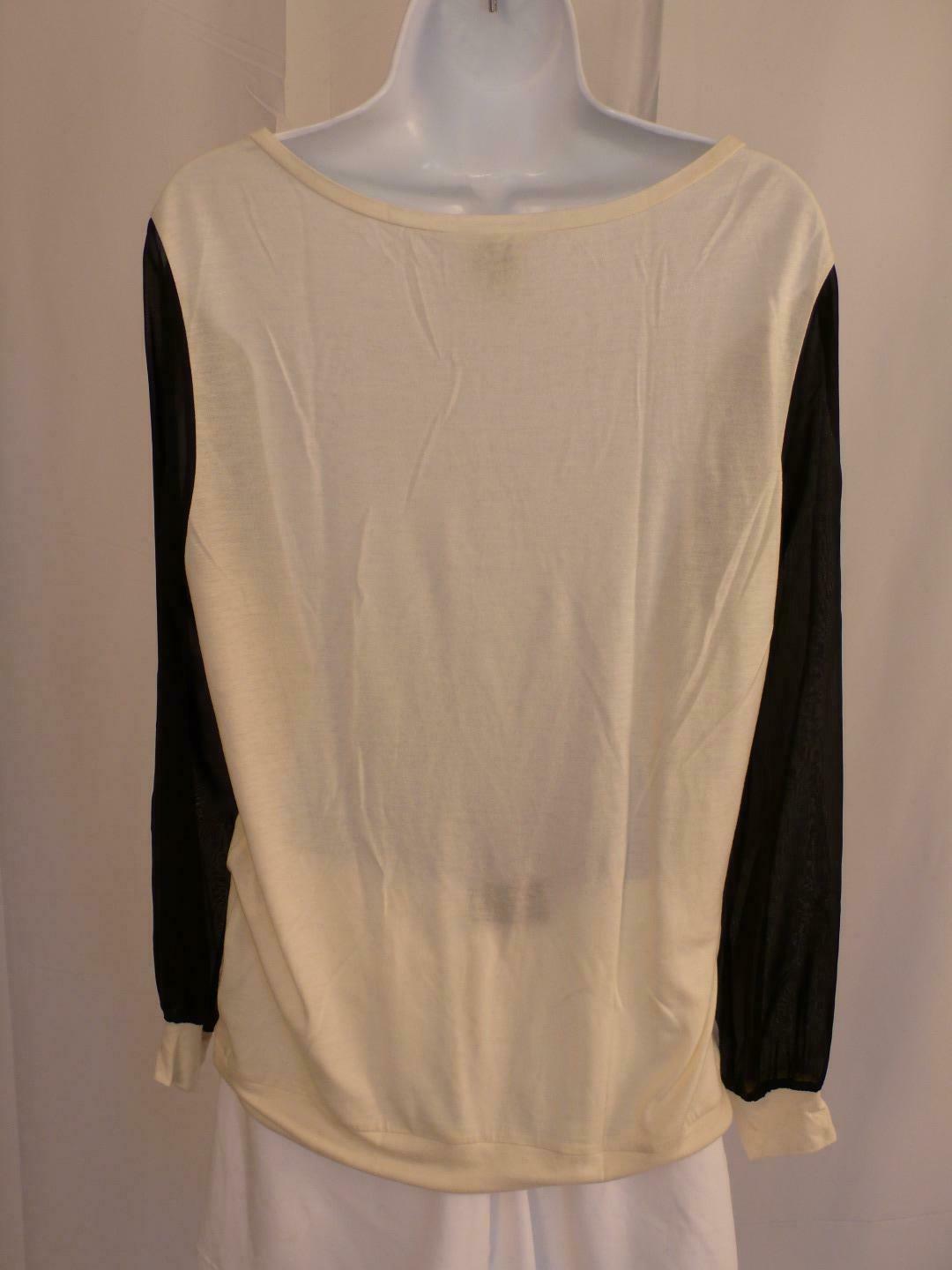 HAUTE HIPPIE Womens Ivory Silk Body W Sheer Black Long Sleeves Tunic Blouse Sz M - Image 5