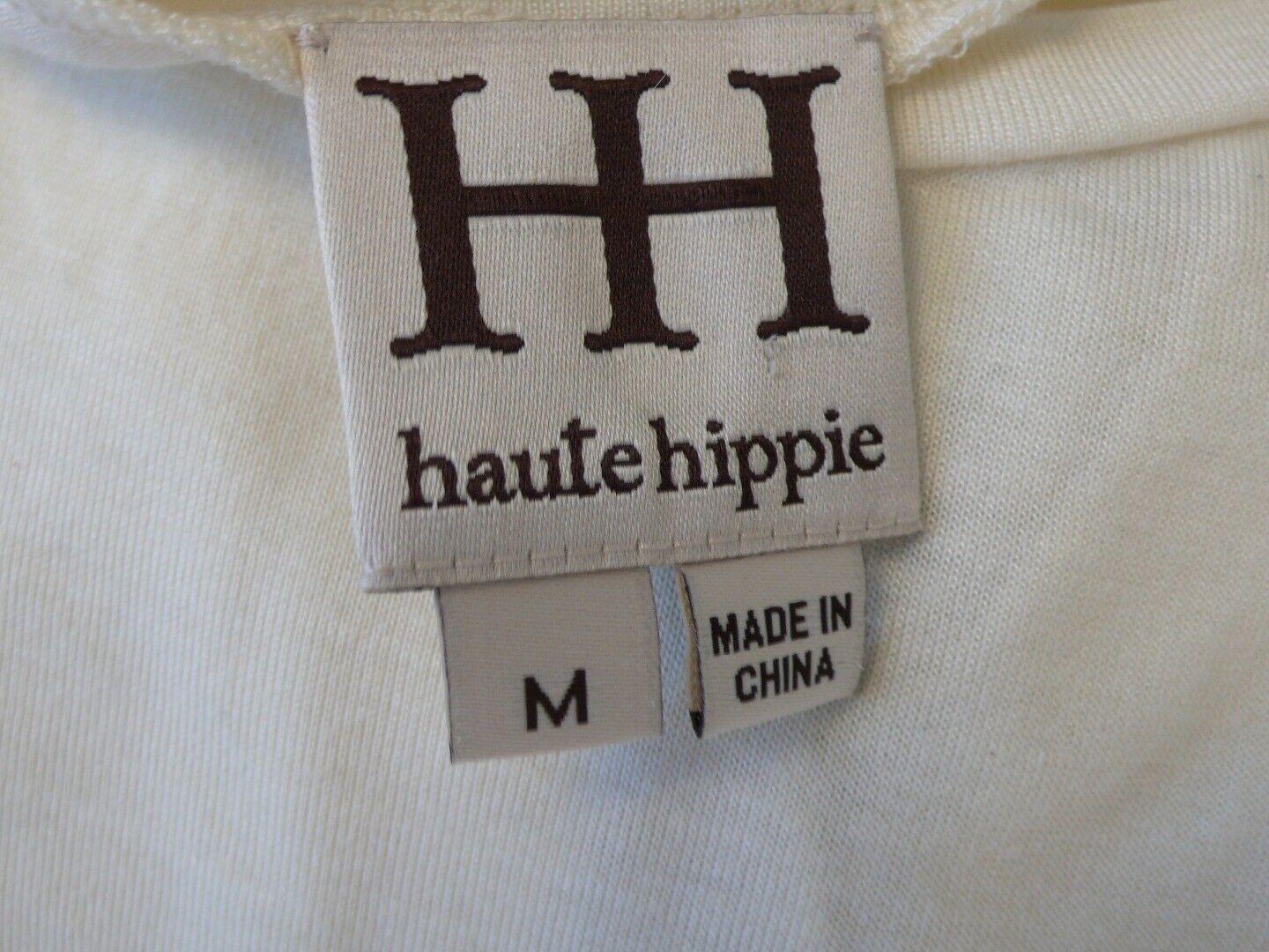HAUTE HIPPIE Womens Ivory Silk Body W Sheer Black Long Sleeves Tunic Blouse Sz M - Image 6