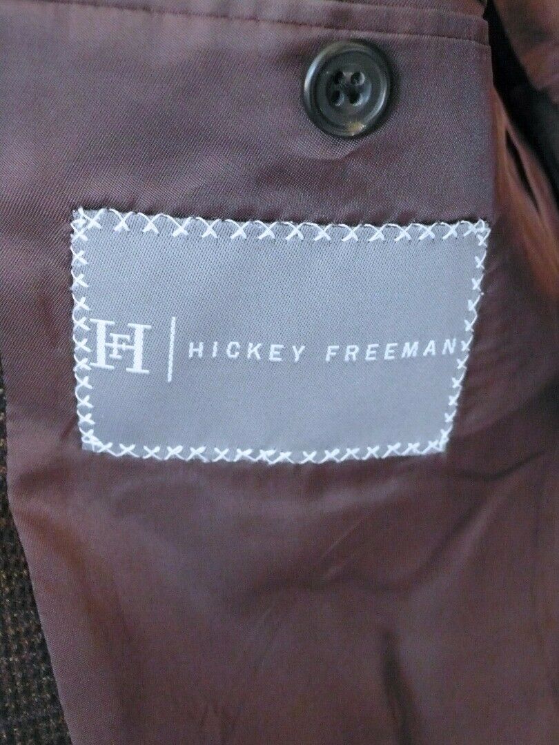 HICKEY FREEMAN Men's Brown Glen Plaid Wool 2 Button Sport Coat Blazer Sz 42L - Image 11