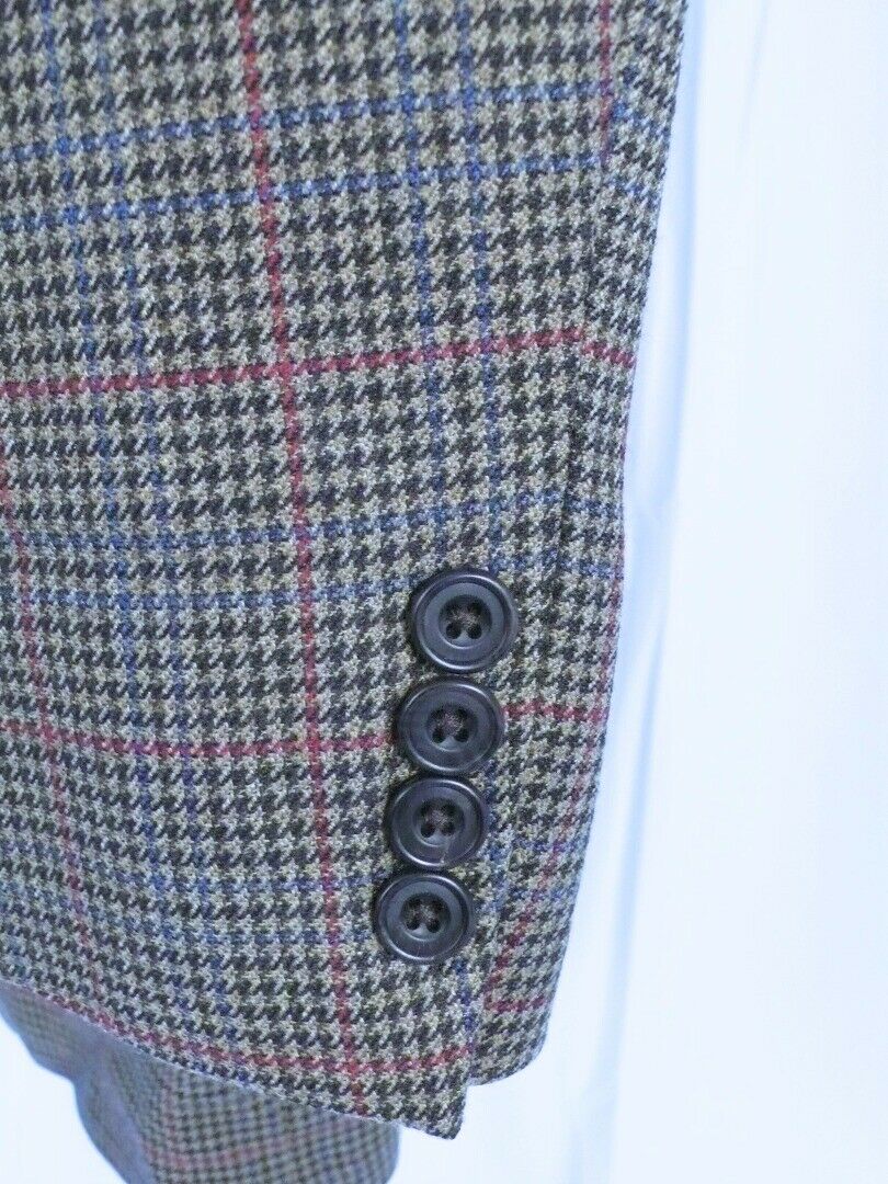 HICKEY FREEMAN Men's Brown Glen Plaid Wool 2 Button Sport Coat Blazer Sz 42L - Image 4