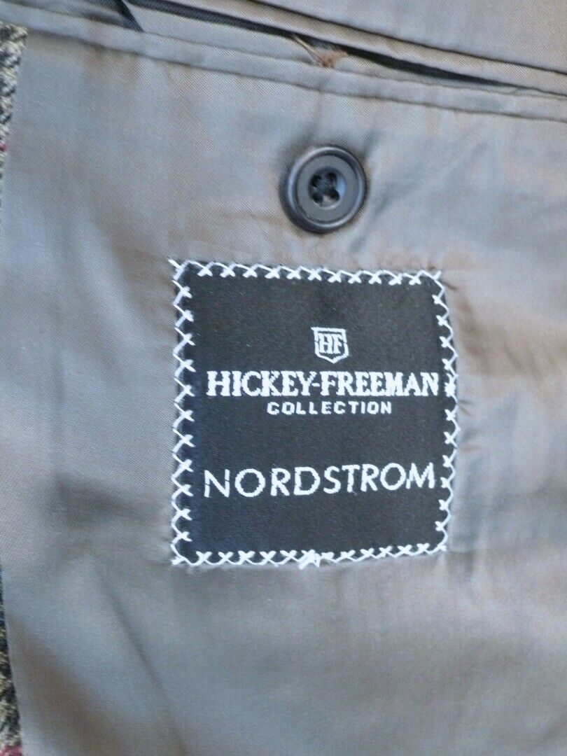 HICKEY FREEMAN Men's Brown Glen Plaid Wool 2 Button Sport Coat Blazer Sz 42L - Image 9