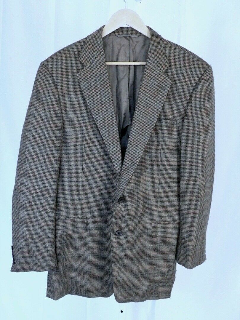 HICKEY FREEMAN Men's Brown Glen Plaid Wool 2 Button Sport Coat Blazer Sz 42L