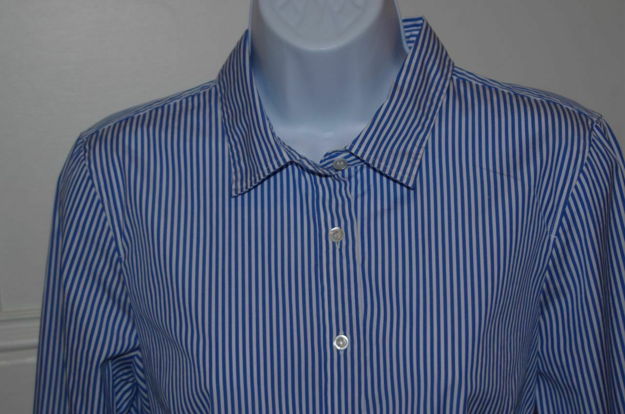 J CREW HABERDASHERY Women's Blue White Stripe Cotton Stretch Btn Frnt Shirt Sz S - Image 3