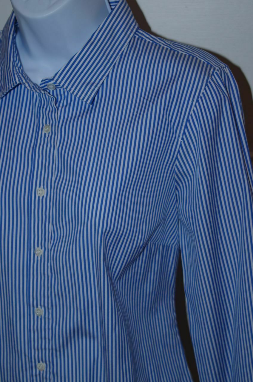 J CREW HABERDASHERY Women's Blue White Stripe Cotton Stretch Btn Frnt Shirt Sz S - Image 4