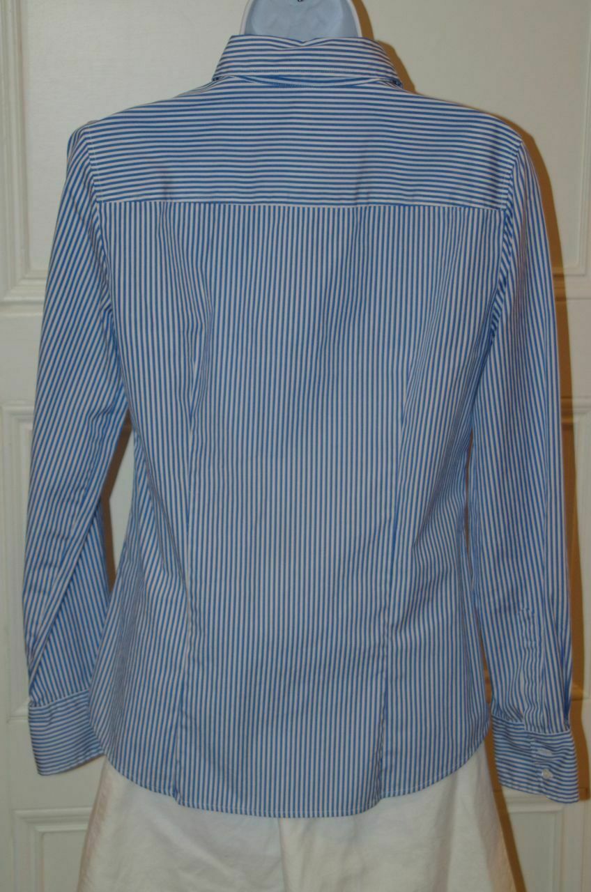 J CREW HABERDASHERY Women's Blue White Stripe Cotton Stretch Btn Frnt Shirt Sz S - Image 5