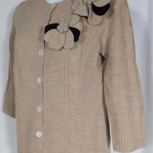 J MCLAUGHLIN Women's Tan Detachable Floral Motif Wool Cardigan Sweater Sz S