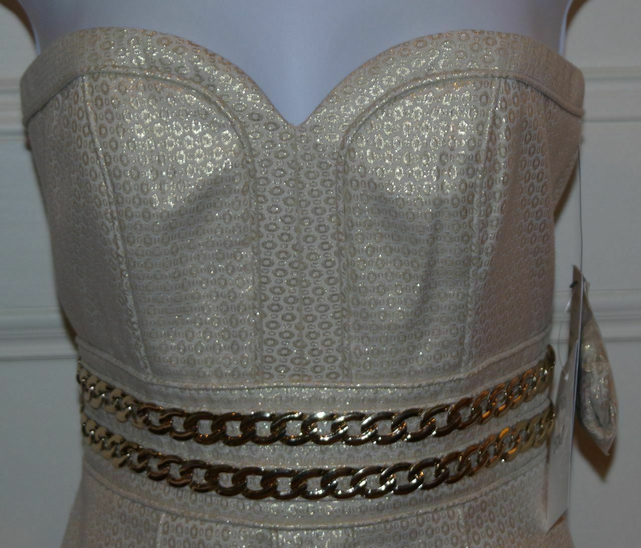 LAUNDRY BY SHELLI SEGAL NWT Gold Strapless Sweetheart Dress Gold Chain Sz 2 - Image 3