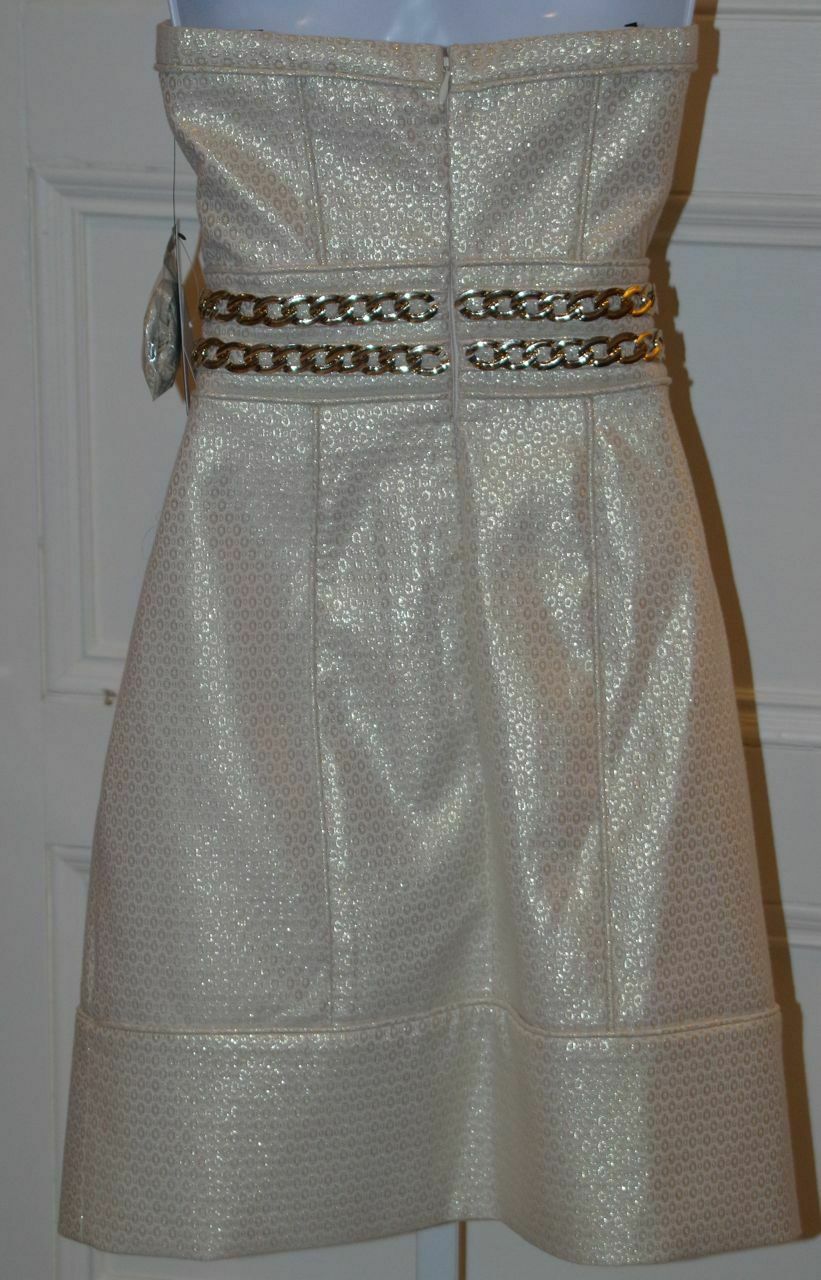 LAUNDRY BY SHELLI SEGAL NWT Gold Strapless Sweetheart Dress Gold Chain Sz 2 - Image 6