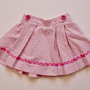LILLY PULITZER Girls Pink White Seersucker Striped Adjustable Waist Skirt Sz 2
