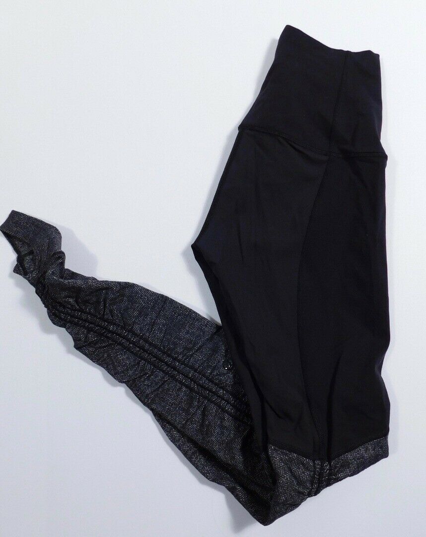LULULEMON Woman's Black Grey Herringbone Bottom Wunder Under Stirrup Pant Sz 4