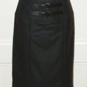 RALPH LAUREN BLACK LABEL NWT Charcoal Gray Wool Skirt W/ Leather Detail Sz 6