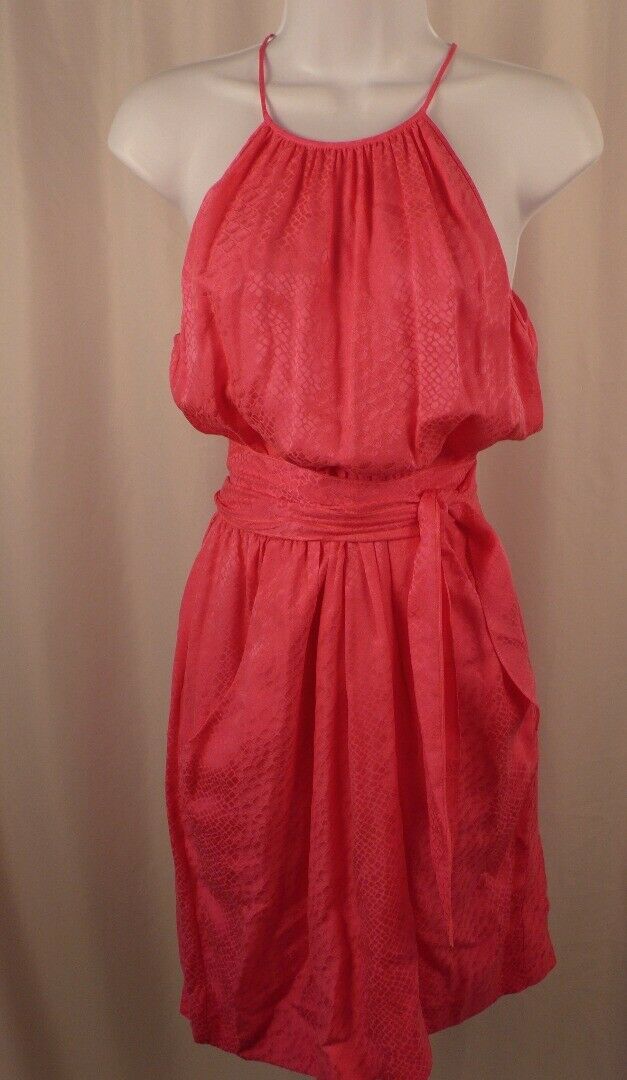 REBECCA TAYLOR Pink Embossed Silk Spaghetti Strap Elastic Waist Dress Sz 4 - Image 3
