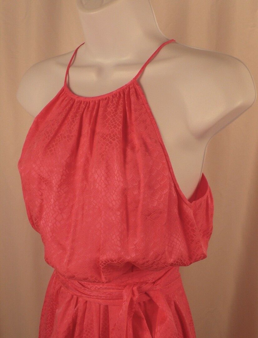 REBECCA TAYLOR Pink Embossed Silk Spaghetti Strap Elastic Waist Dress Sz 4 - Image 4