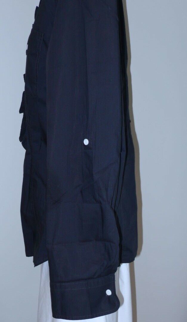TALBOTS Navy Cotton V-Neck Ruffle Trim Button Front Long Sleeve Shirt Sz 12 - Image 5