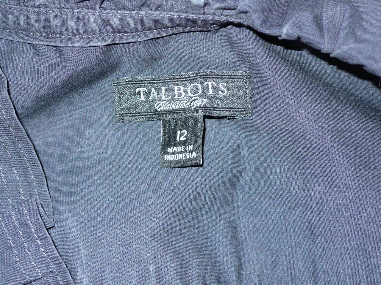 TALBOTS Navy Cotton V-Neck Ruffle Trim Button Front Long Sleeve Shirt Sz 12 - Image 7