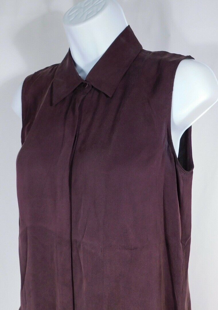 THEORY Women's Wine Silk Sleeveless Button Front Blouse Sz M - Image 4