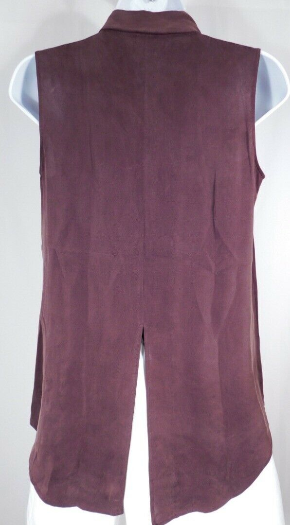 THEORY Women's Wine Silk Sleeveless Button Front Blouse Sz M - Image 5