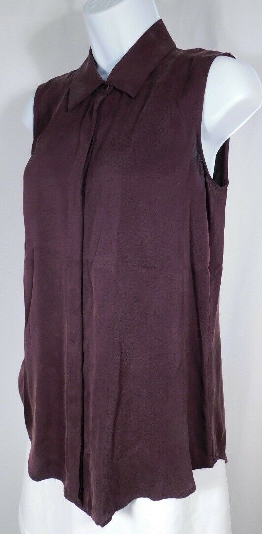THEORY Women's Wine Silk Sleeveless Button Front Blouse Sz M