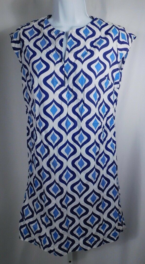 THREE ISLANDS Women's Blue & White Cap Sleeve V-Neck Cotton Shift Dress Sz XS - Image 2