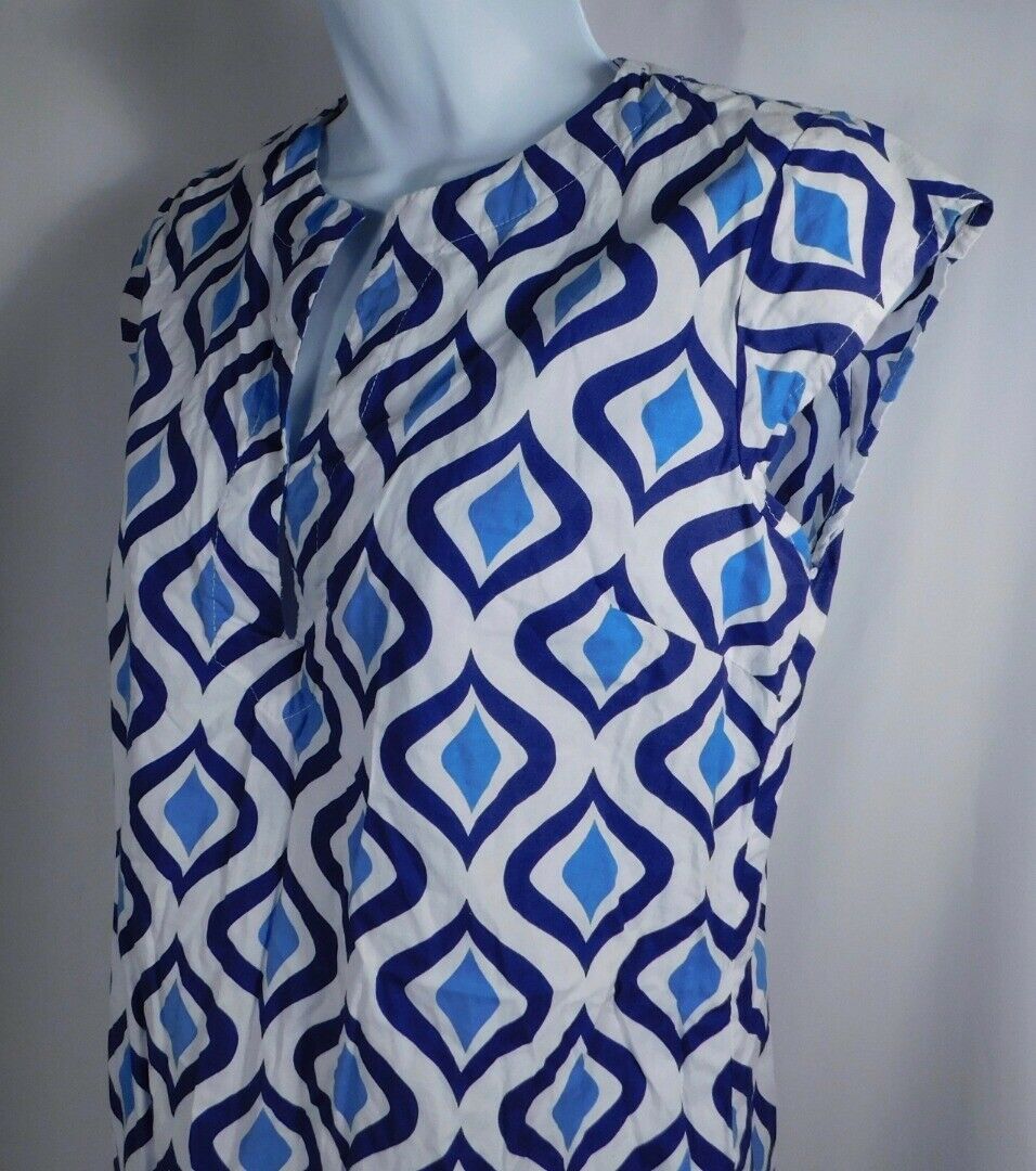 THREE ISLANDS Women's Blue & White Cap Sleeve V-Neck Cotton Shift Dress Sz XS - Image 3