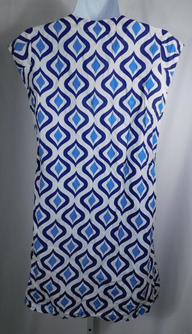 THREE ISLANDS Women's Blue & White Cap Sleeve V-Neck Cotton Shift Dress Sz XS - Image 4