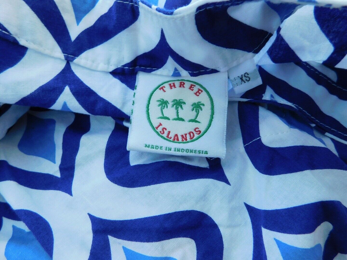 THREE ISLANDS Women's Blue & White Cap Sleeve V-Neck Cotton Shift Dress Sz XS - Image 5