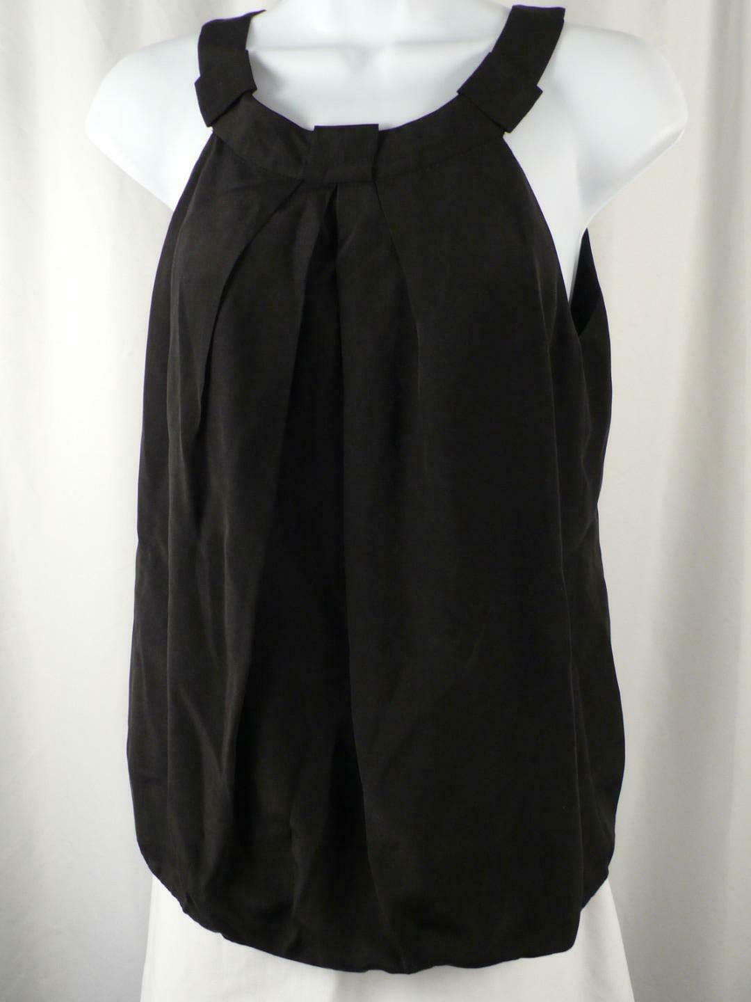 TIBI Women's Black Sleeveless Inverted Pleat Front Silk Blouse Sz 2 - Image 3