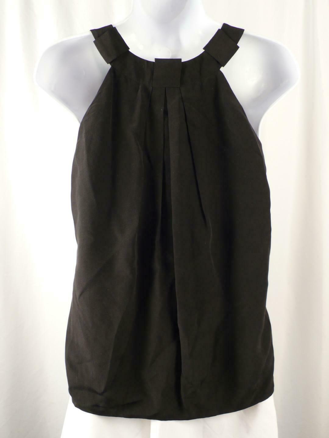 TIBI Women's Black Sleeveless Inverted Pleat Front Silk Blouse Sz 2 - Image 6