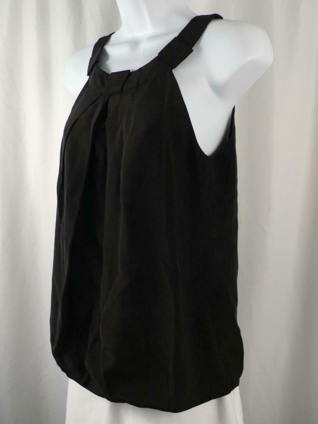 TIBI Women's Black Sleeveless Inverted Pleat Front Silk Blouse Sz 2