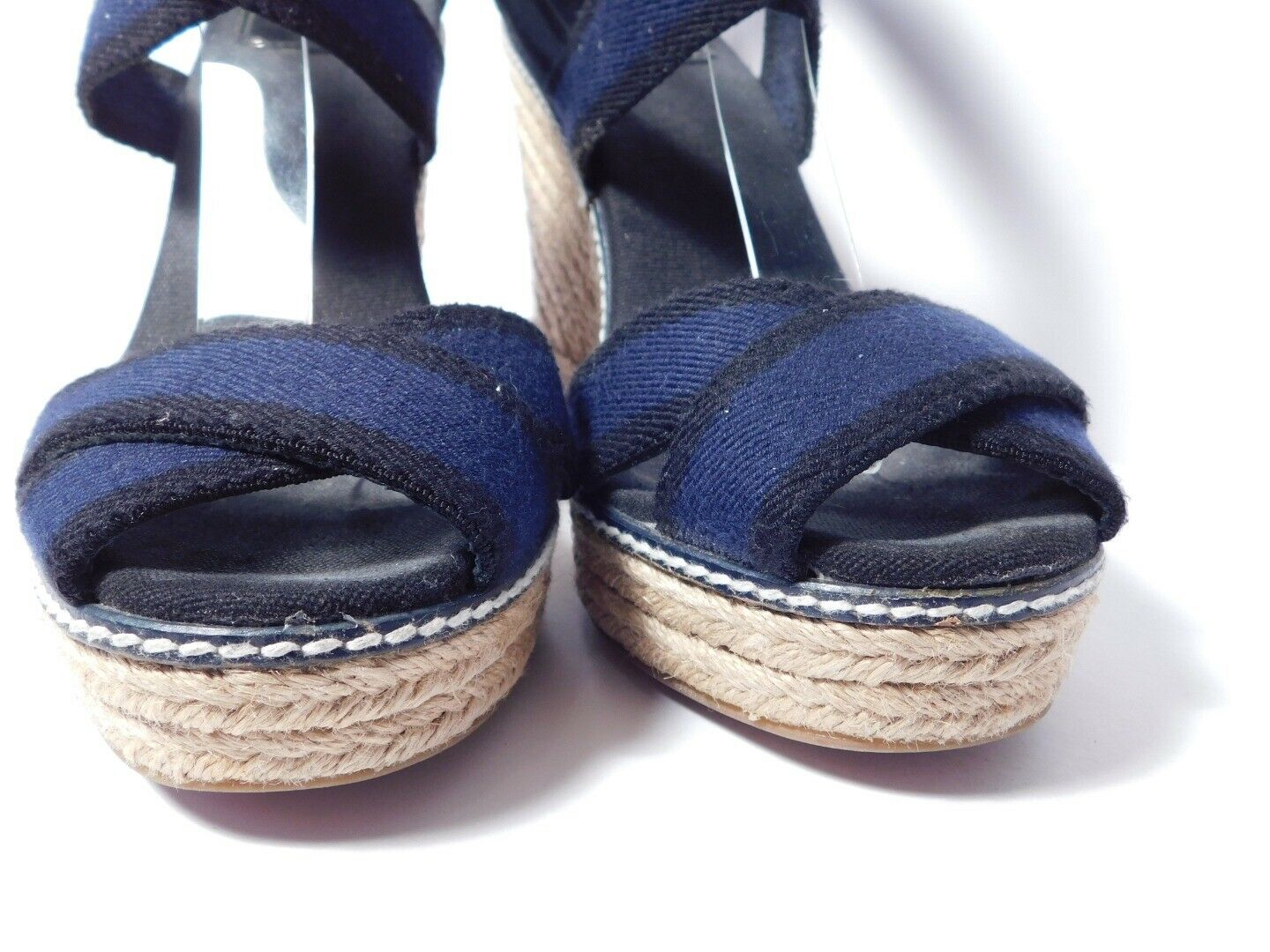TORY BURCH Navy Blue & Black Open Toe Espadrille Sandal Platform Wedge Sz 8B - Image 4
