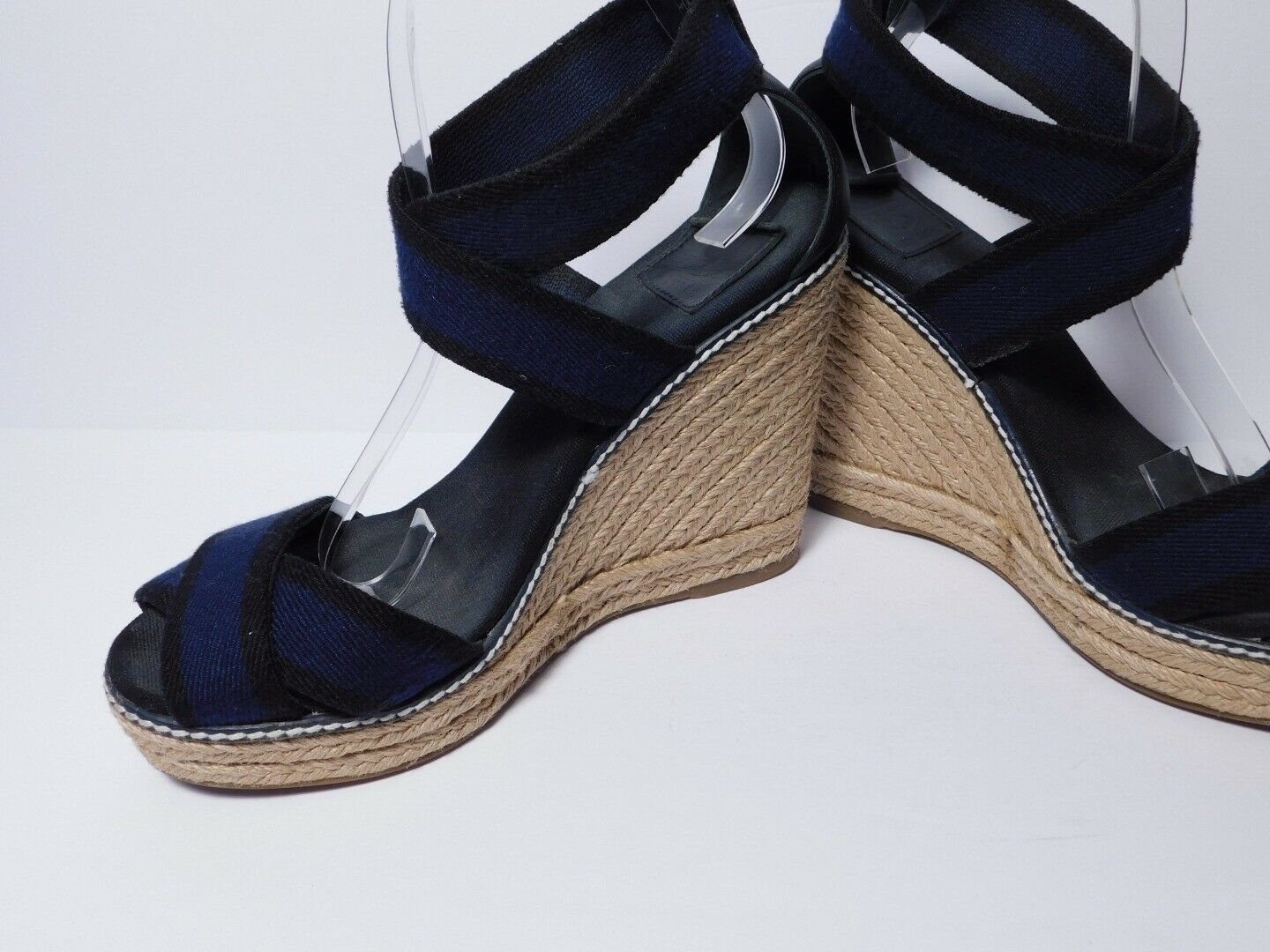 TORY BURCH Navy Blue & Black Open Toe Espadrille Sandal Platform Wedge Sz 8B - Image 6